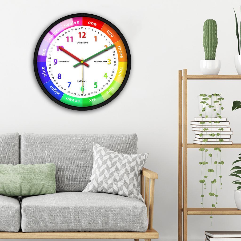 12'' Colorful Wall Clock Kids School Classroom Telling Time Black Frame A
