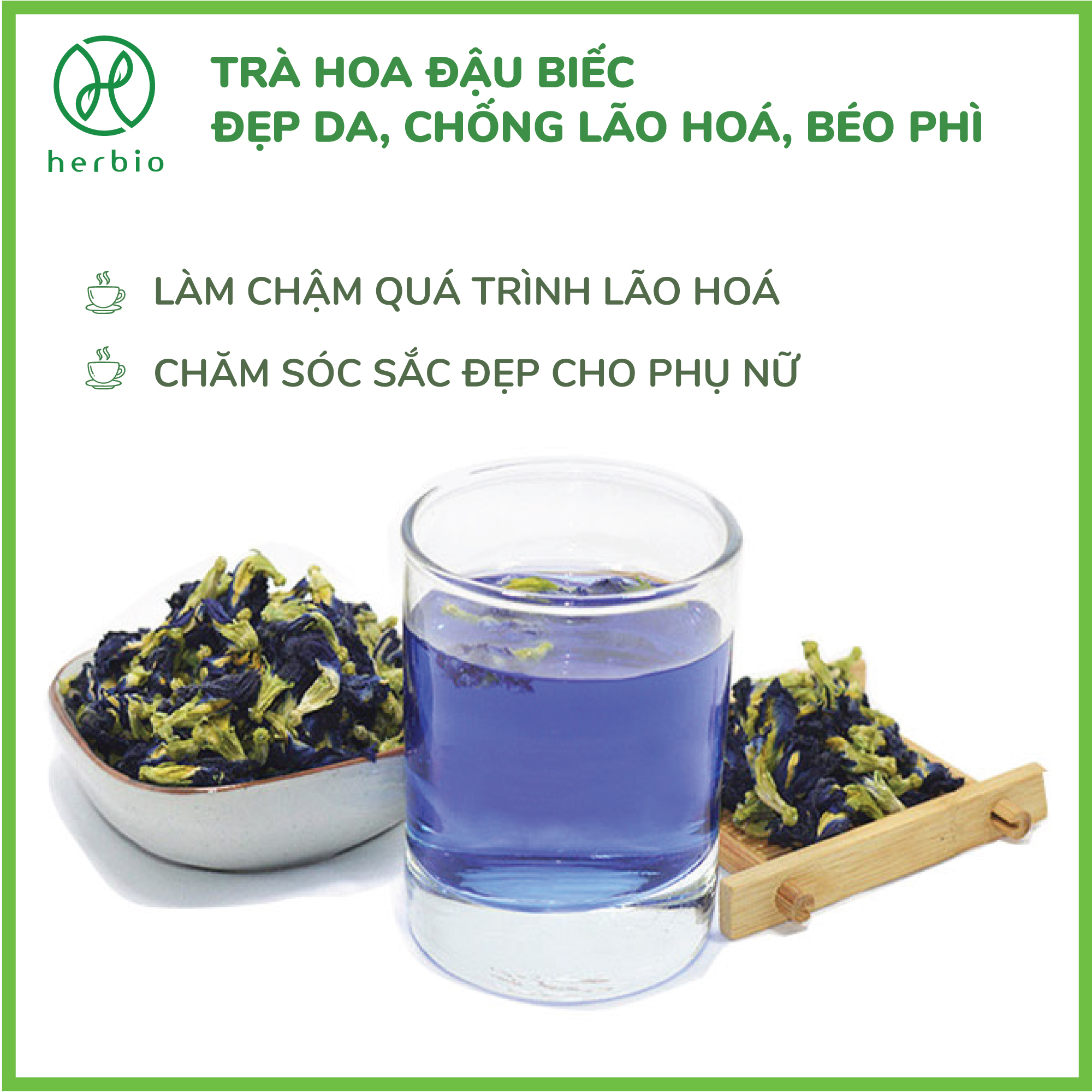 Trà hoa Đậu Biếc Herbio - Làm đẹp da  giúp đen tóc  chống lão hóa và béo phì - hộp 50g