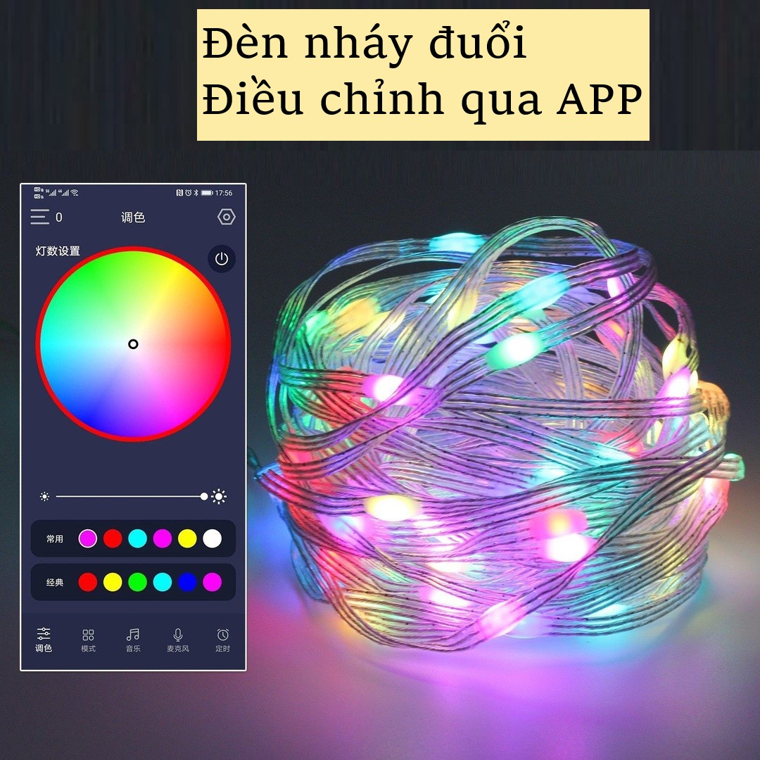 Dây Đèn Led Trang Trí Dài 20 Mét, Đèn Led RGB 16 Triệu Màu Chống Nước, Led Giọt Lệ Điều Khiển Qua APP, Remote 24 Phím, Nguồn USB