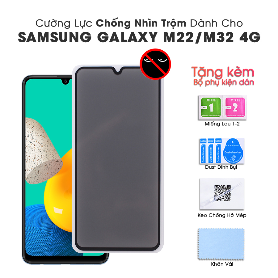 Kính cường lực Chống Nhìn Trộm 9H Dành Cho Samsung Galaxy M22/M32 4G Full Keo- Handtown- Hàng Chính Hãng