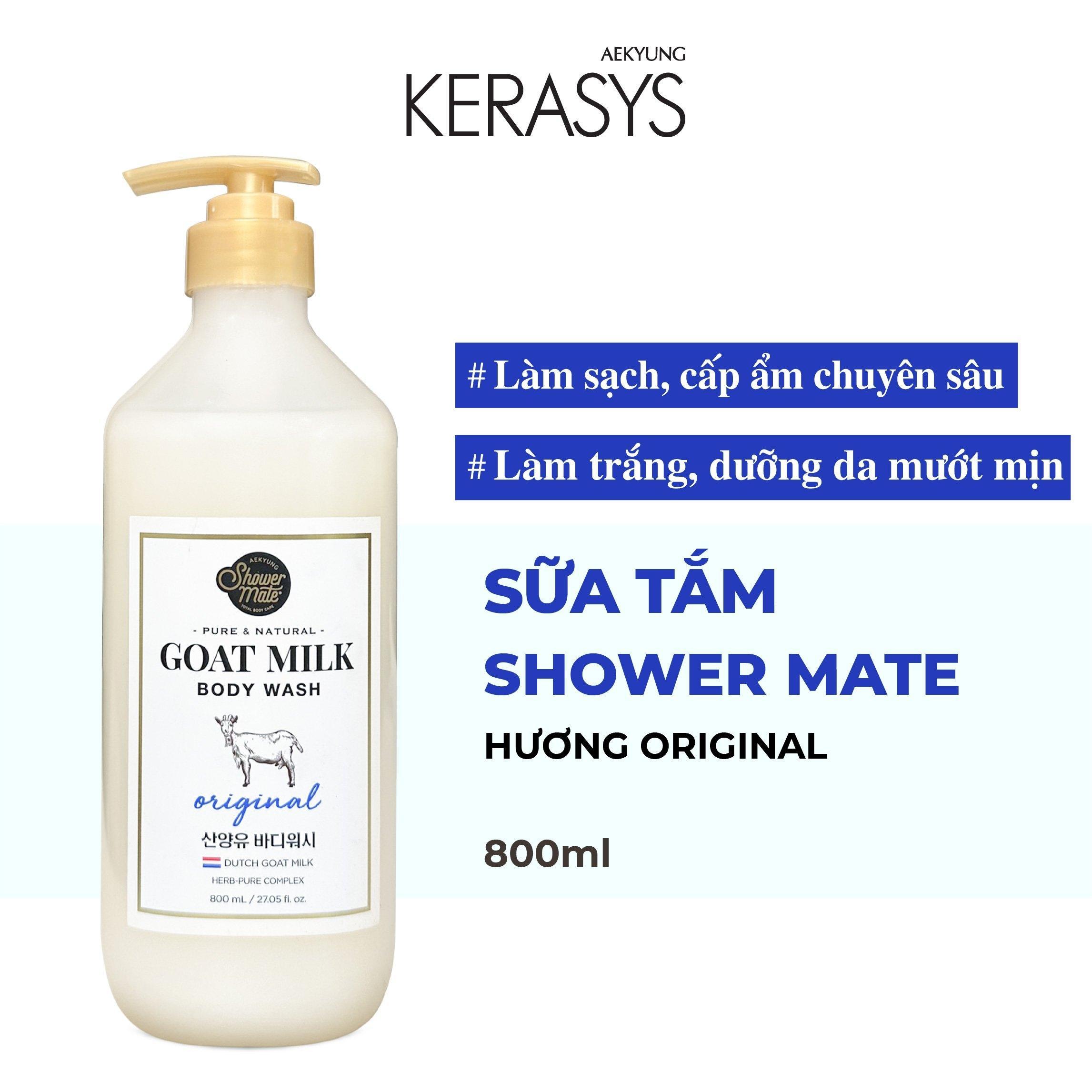 Sữa tắm cao cấp Hàn Quốc Aekyung Showermate Goatmilk Original (Dưỡng ẩm, trắng da - Hương phấn) 800ml