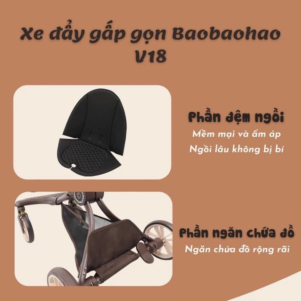 Xe đẩy gấp gọn Baobaohao V18 ngồi ngả 5 chế độ kèm gối da và đệm ngồi