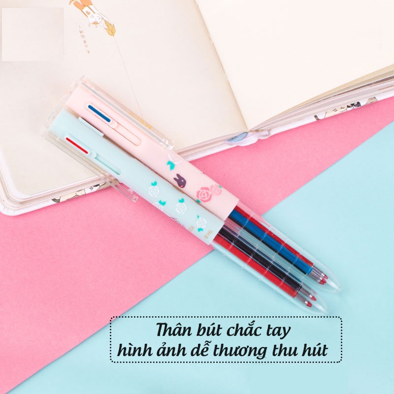 Bút Nước M&amp;G 3 Ngòi QGPH8705 - ngòi 0.5mm- màu xanh, đỏ, đen, thân có hoa và hình con thú dễ thương-1 cây