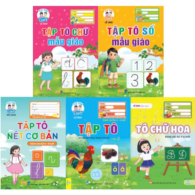 Sách - Combo 5 quyển Tập tô chữ, tô số mẫu giáo, tô chữ hoa và các nét cơ bản -ndbooks