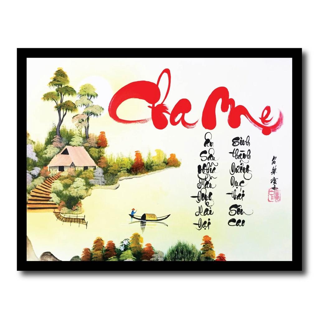 Tranh khung thư pháp chữ Cha Mẹ, gia đình treo tường