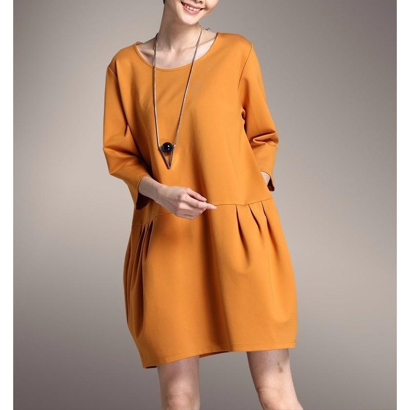 HÀNG ĐỦ SIZE: Đầm suông form xếp ly rộng tay lỡ- DST11