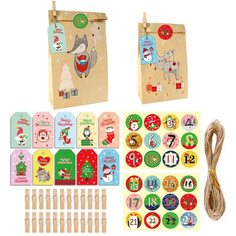Set 24 Túi Giấy Đựng Bánh Kẹo Họa Tiết Giáng Sinh Dễ Thương