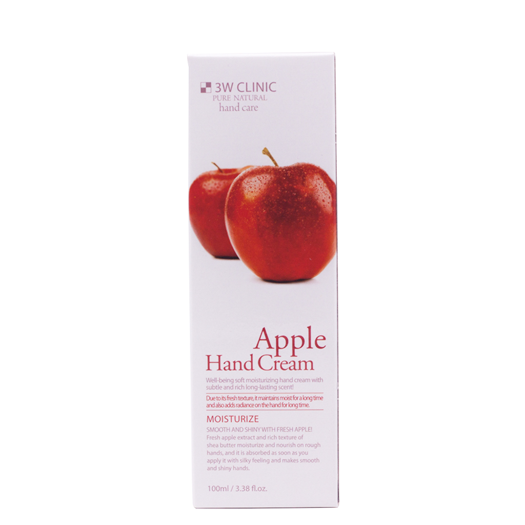 Kem dưỡng da tay chiết xuất Táo Hàn Quốc cao cấp 3W Clinic Apple Hand Cream (100ml) + Tặng Bông bọt biển massage mặt Hàn Quốc Mira Culous – Hàng Chính hãng