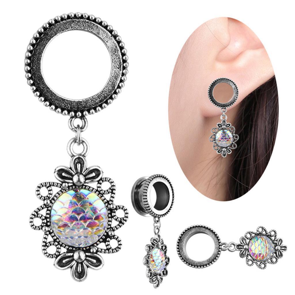 2pcs Stainless  Tunnel Ear Expanders Scales Pendant Ear Accessories