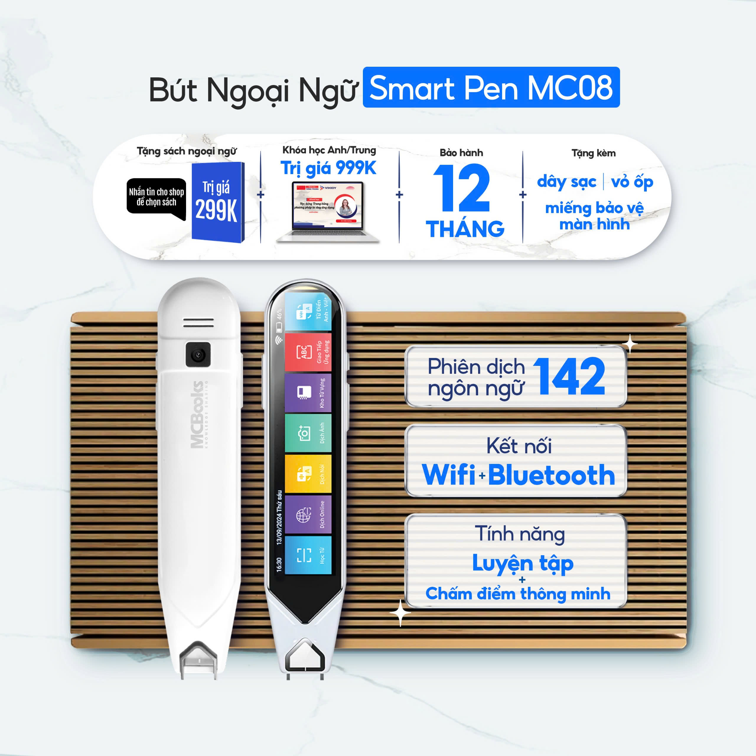 Bút ngoại ngữ - Smart Pen MC08 - Bút phiên dịch thông minh đa ngôn ngữ (Hàng chính hãng)
