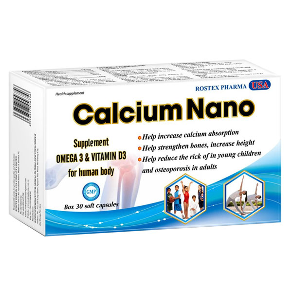 Combo 2 Hộp Calcium Nano bổ sung canxi, vitamin D3, omega 3 tăng chiều cao - Hộp 30 viên