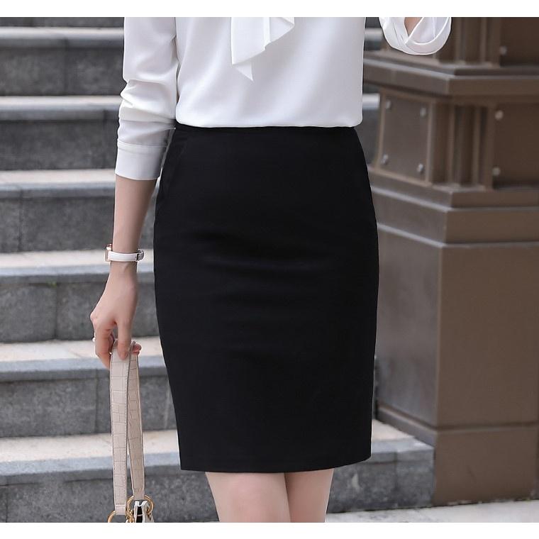 Chân Váy Công Sở Ngắn Ôm Trên Gối Dáng Bút Chì Lưng Thun Cạp Cao Xẻ Sau CHIPY Đen Vintage Ulzzang Hàn Quốc Tutu 003