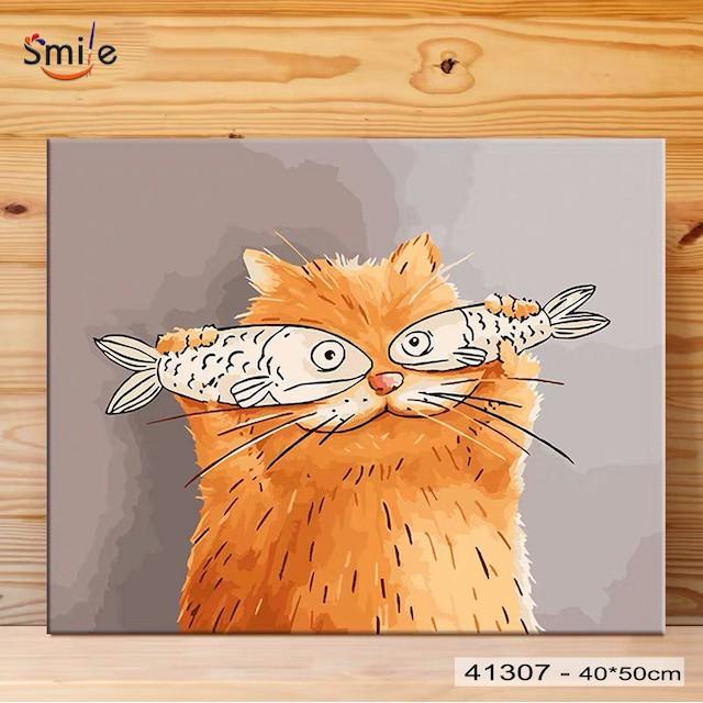 Tranh tô màu theo số Smile FMFP mèo vàng hài hước D41307