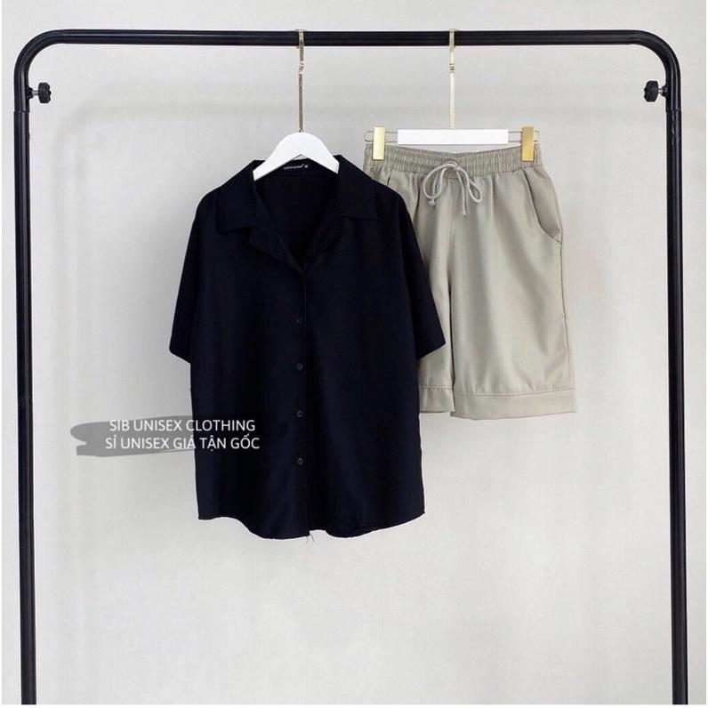 Sơ mi trắng đen SIB Clothing áo sơ mi nam nữ tay ngắn SIB023