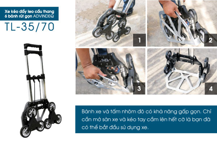 Xe Kéo Đẩy Leo Cầu Thang 6 Bánh Rút Gọn ADVINDEQ TL-35/70 - Hàng Chính Hãng