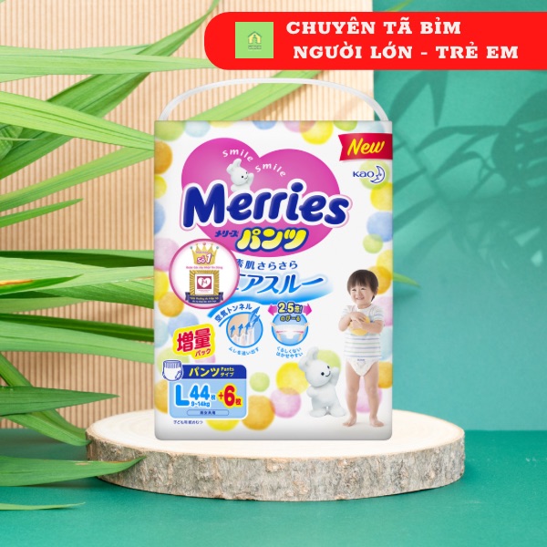 BỈM/TÃ QUẦN MERRIES CỘNG MIẾNG SIZE L44+6 MIẾNG