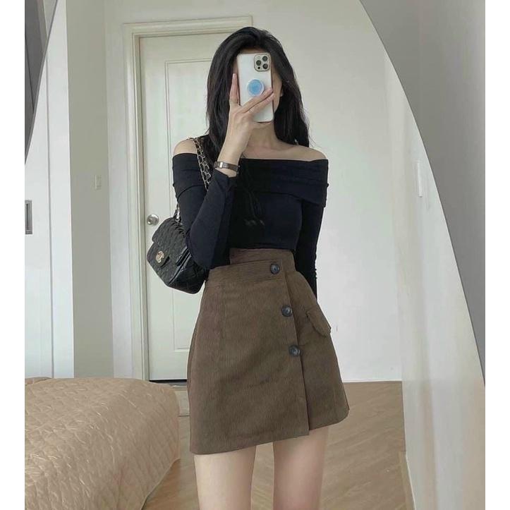 Chân váy tăm hàng cúc lệch siêu hót - 3 màu hàng Quảng Châu