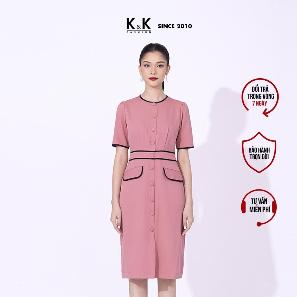 Đầm Công Sở Nữ Viền Đen Phối Nút K&amp;K Fashion KK119-31 Chất Liệu Kalan