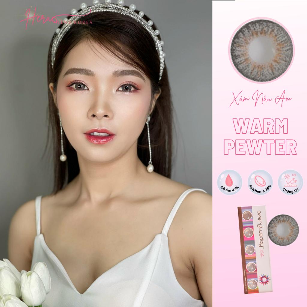 Kính Áp Tròng Hera Xám Nâu Ấm 0 - 6 Độ WARM PEWTER Nhập Khẩu Hàn Quốc Lens Cận 1 Ngày