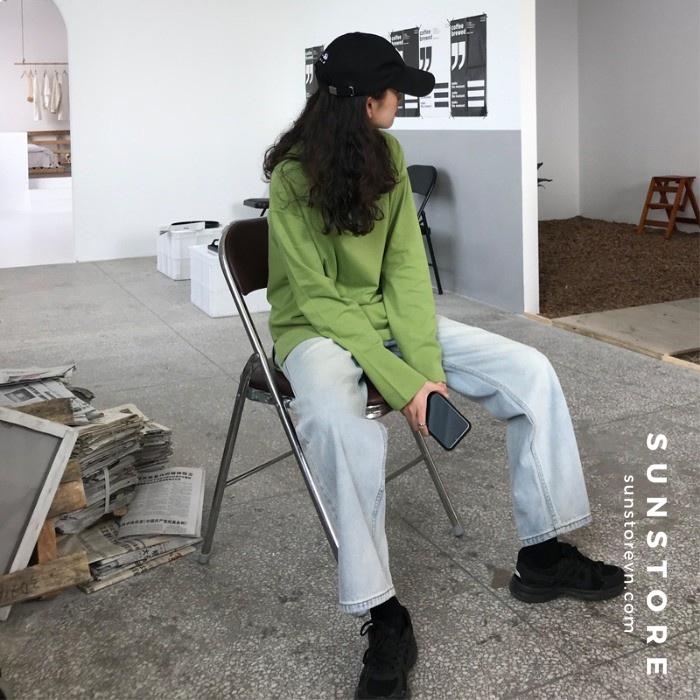 Quần jean nữ lưng cao dáng suông dài màu nhạt Ulzzang