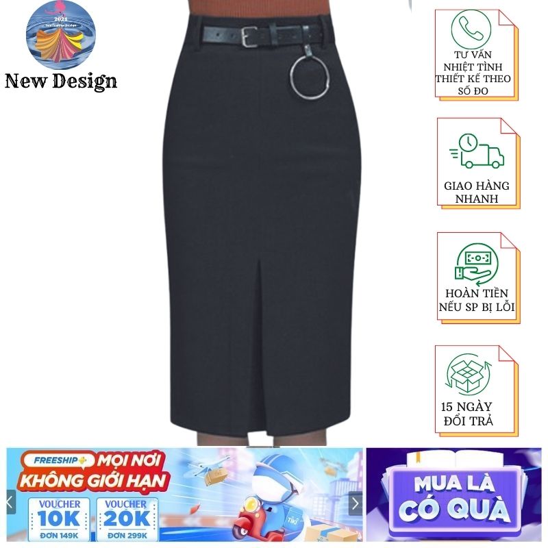 Chân váy bút chì ly chìm thân trước tạo cảm giác huyền bí form chuẩn tôn dáng chất liệu vải nhập co giãn tốt