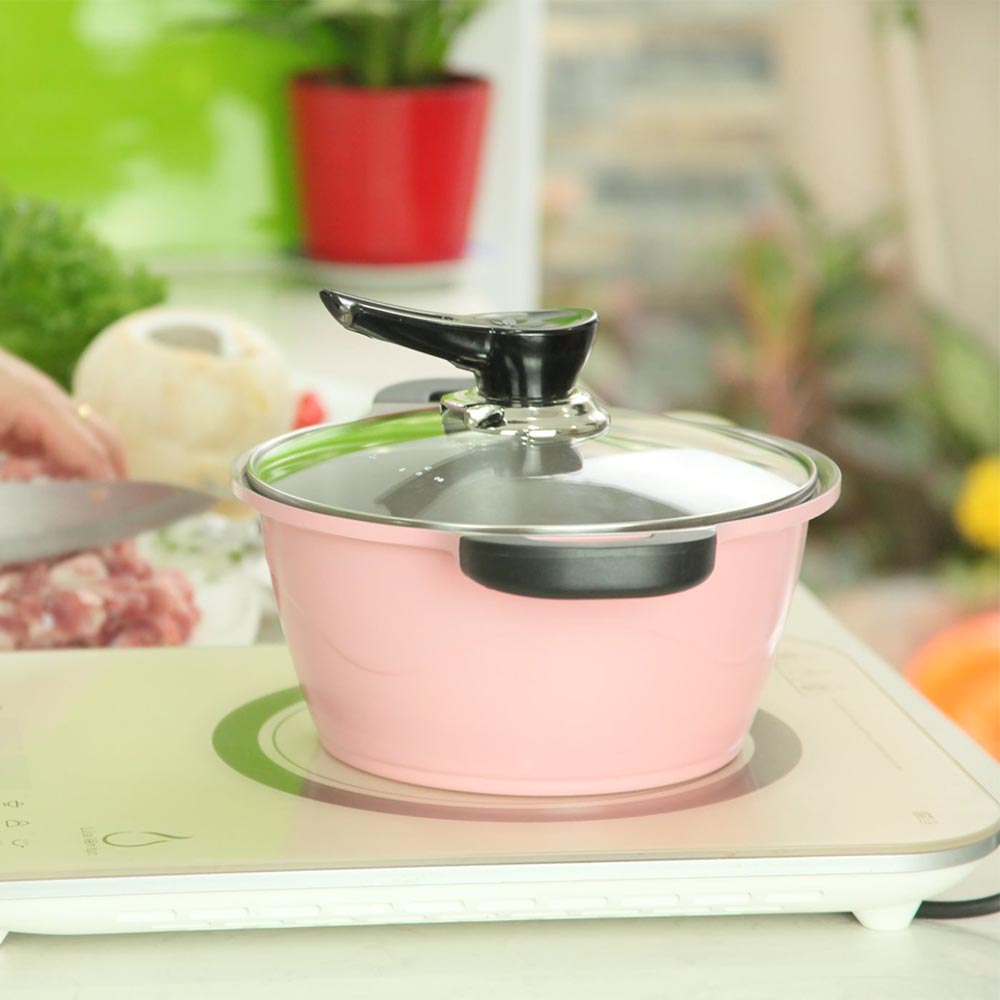 Nồi nhôm tráng sứ Yoori Happy Home Pro size 24cm đáy từ