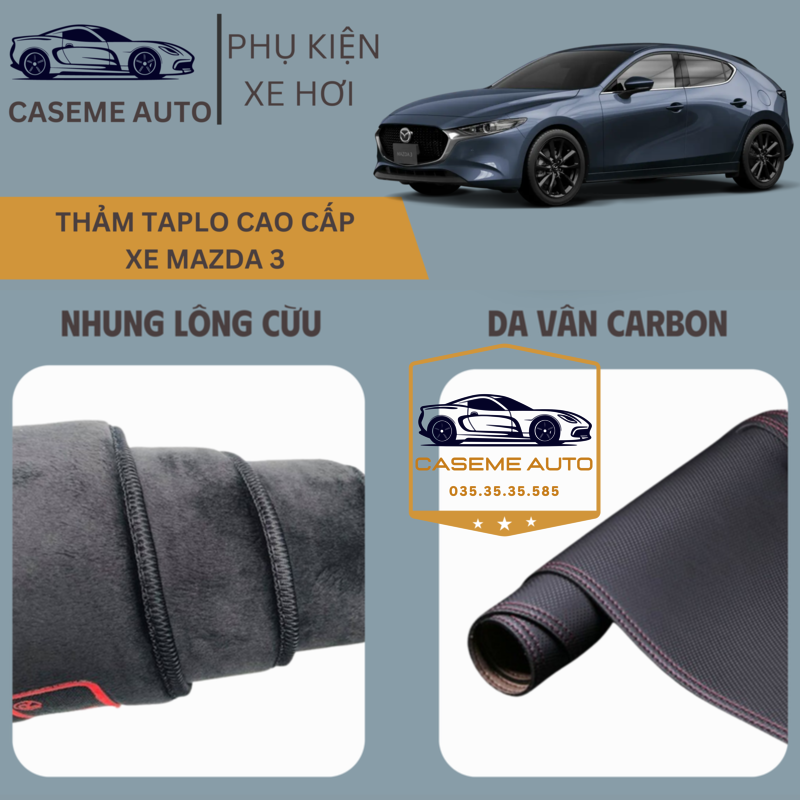 [MAZDA 3] Thảm Taplo 3 Lớp Dành Cho Xe MAZDA 3, Nhung Lông Cừu Và Da Vân Carbon Cao Cấp - Hàng Chính Hãng