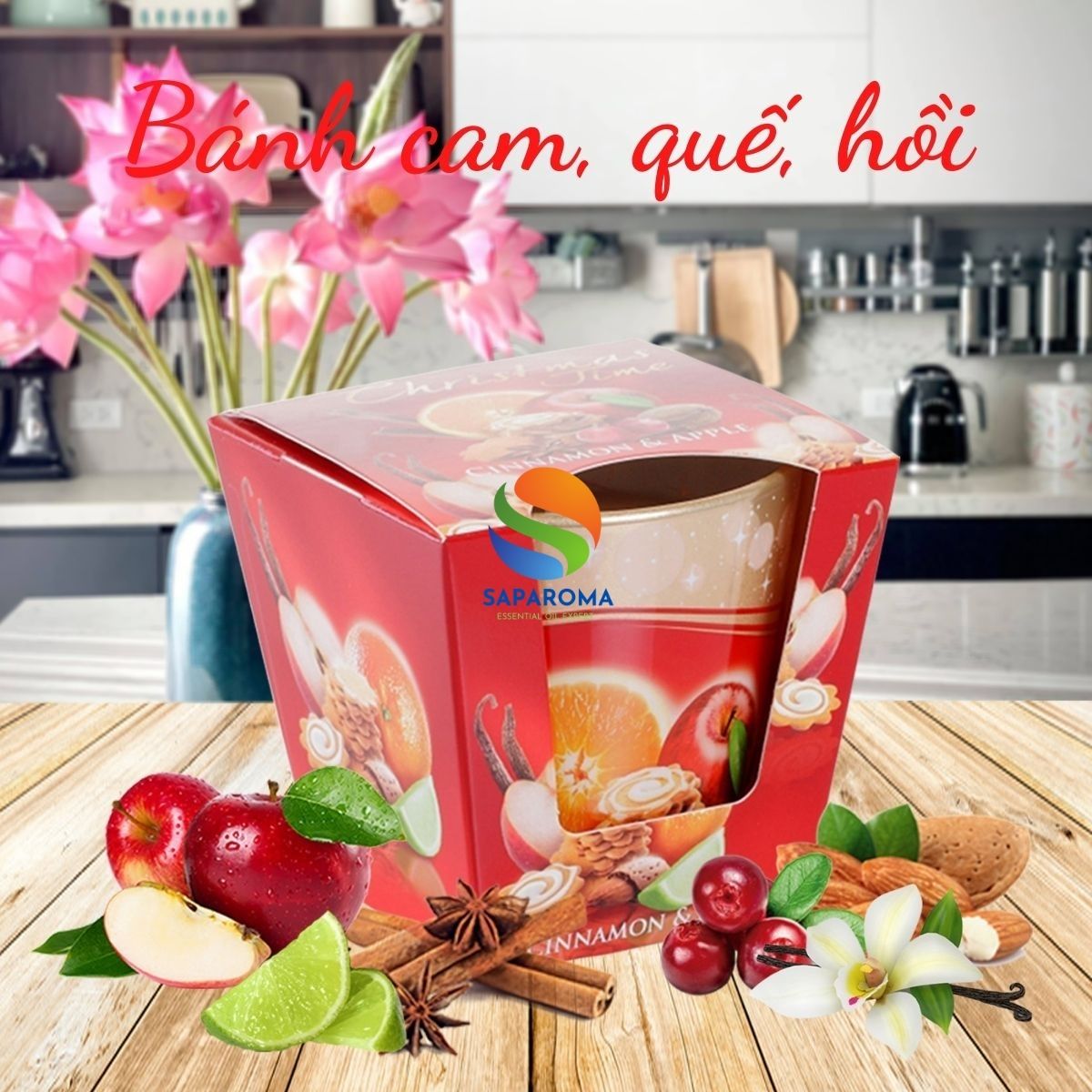 Ly nến thơm tinh dầu Bartek Christmas Time 115g QT028493 - bánh táo, cam, quế, trang trí, thơm phòng, thư giãn, hỗ trợ khử mùi