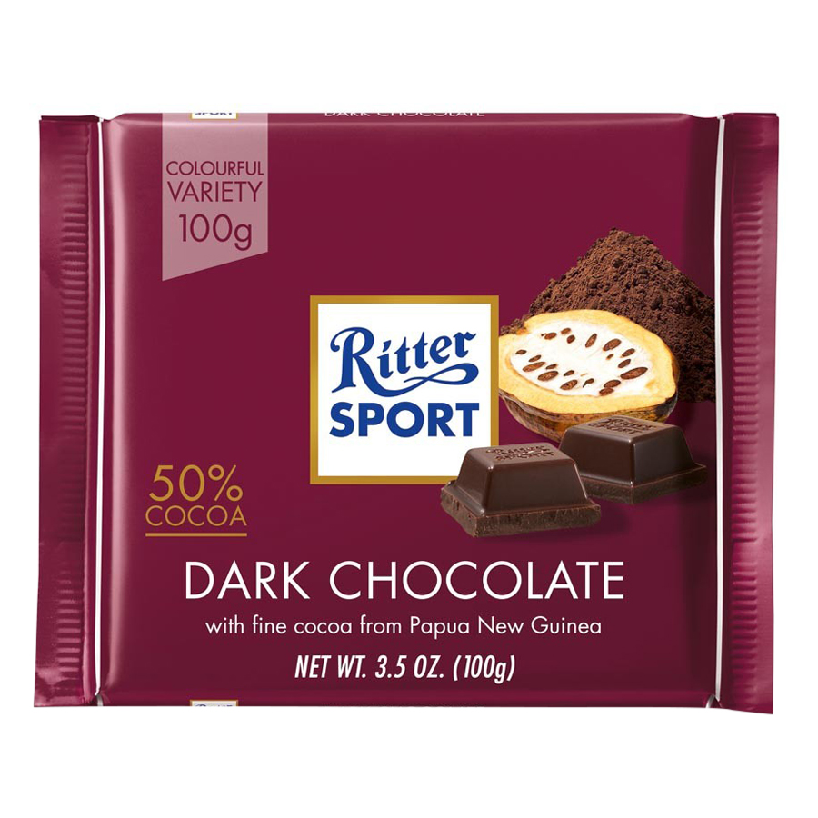 Socola Ritter Sport 100g Socola Đen 50% Cacao/Gói