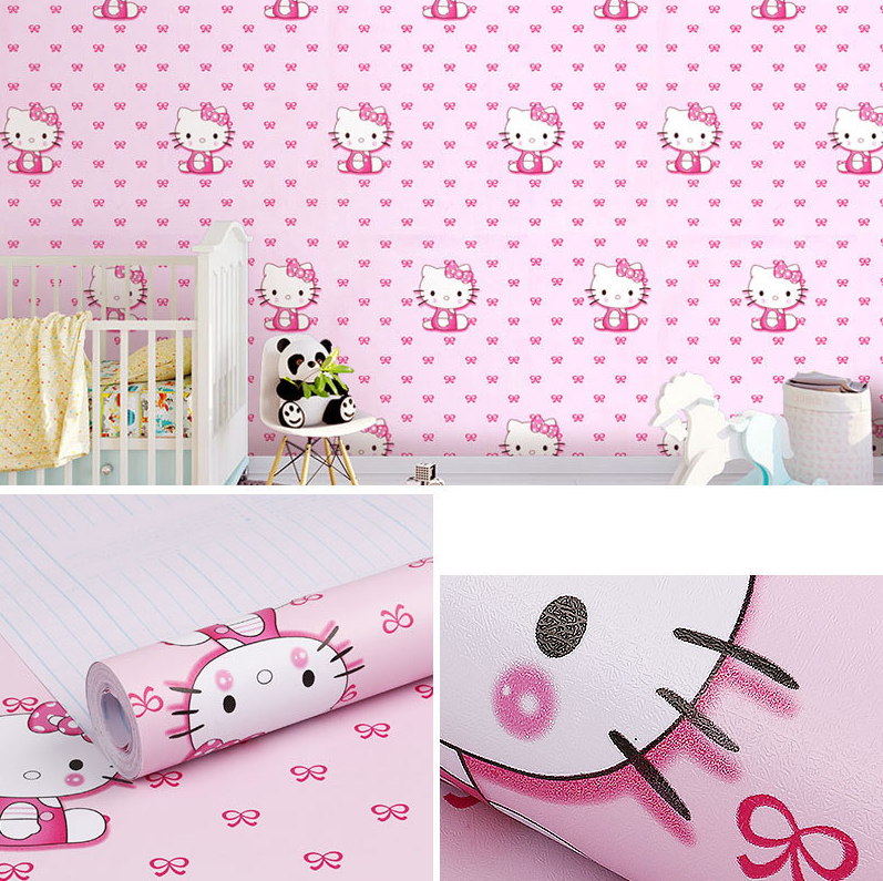 Combo 10 mét giấy dán tường, decal dán tường trang trí nhà cửa KITTY ÁO HỒNG khổ 45cm