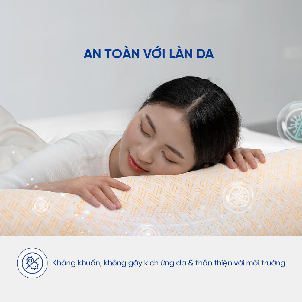Gối ôm cao su cao cấp Kim Cương Honey 20x100cm thiết kế lỗ thông hơi xung quanh gối, giúp ngăn chặn nấm mốc tạo sự thoáng mát