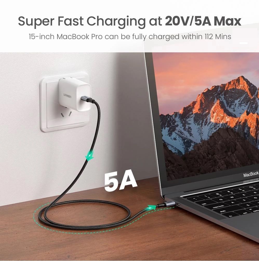 Cáp USB-C to USB-C hỗ trợ sạc nhanh 100W dài 1M Ugreen 70427 - Hàng Chính Hãng