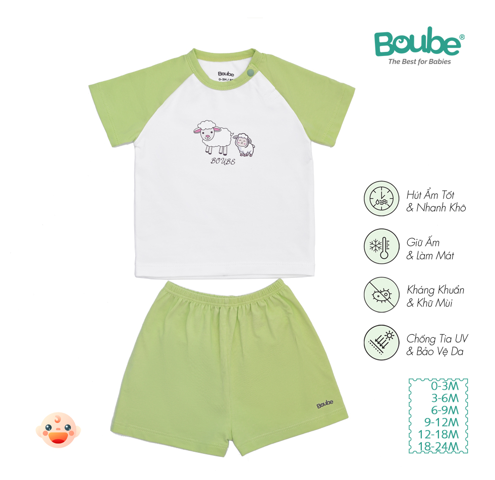Bộ cộc tay cúc bấm Zaclang phối màu đặc sắc cho bé sơ sinh và trẻ nhỏ Boube, vải Cotton organic thoáng mát - Size 0-24M