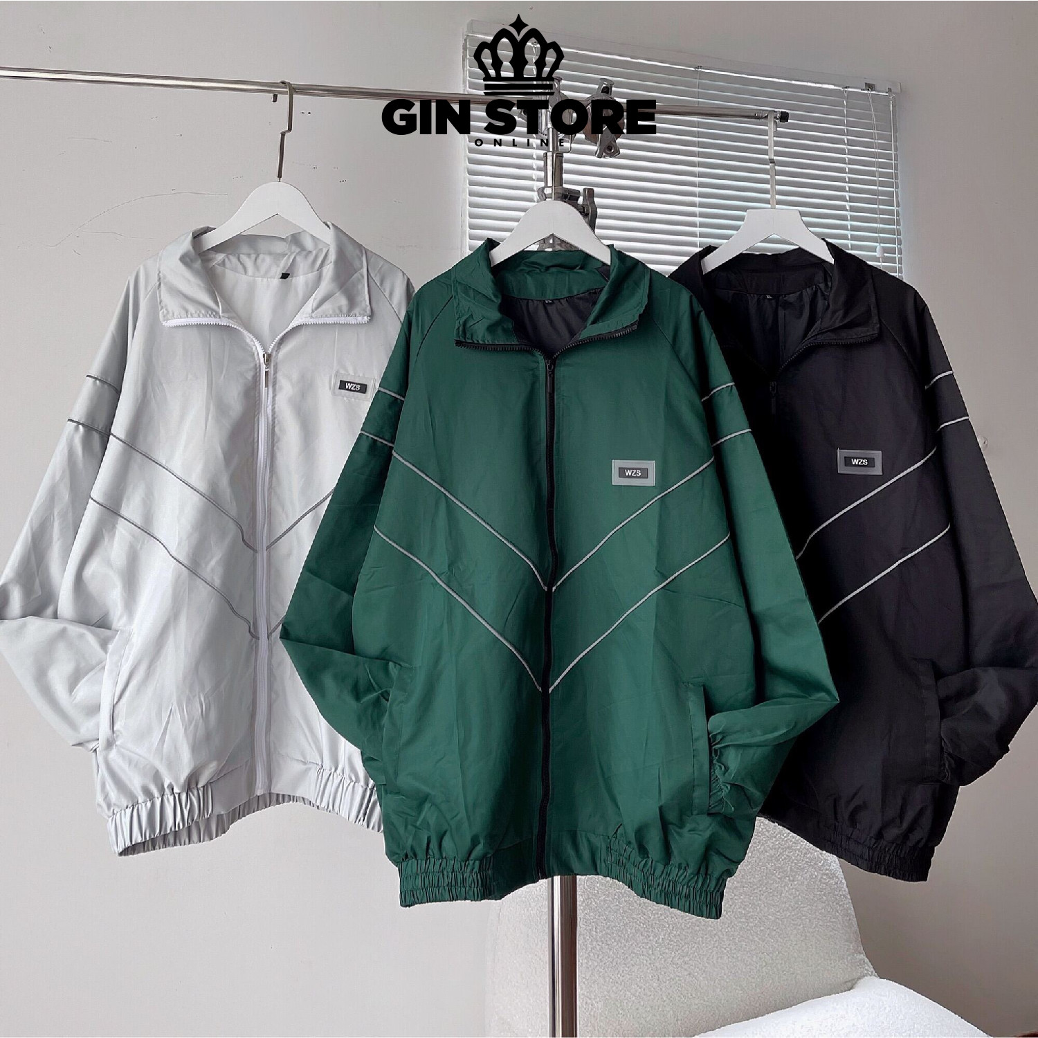 Áo khoác dù local brand nam nữ , Jacket WZS Phản Quang form rộng, chất dù dày dặn 2 lớp và túi trong unisex - Gin store