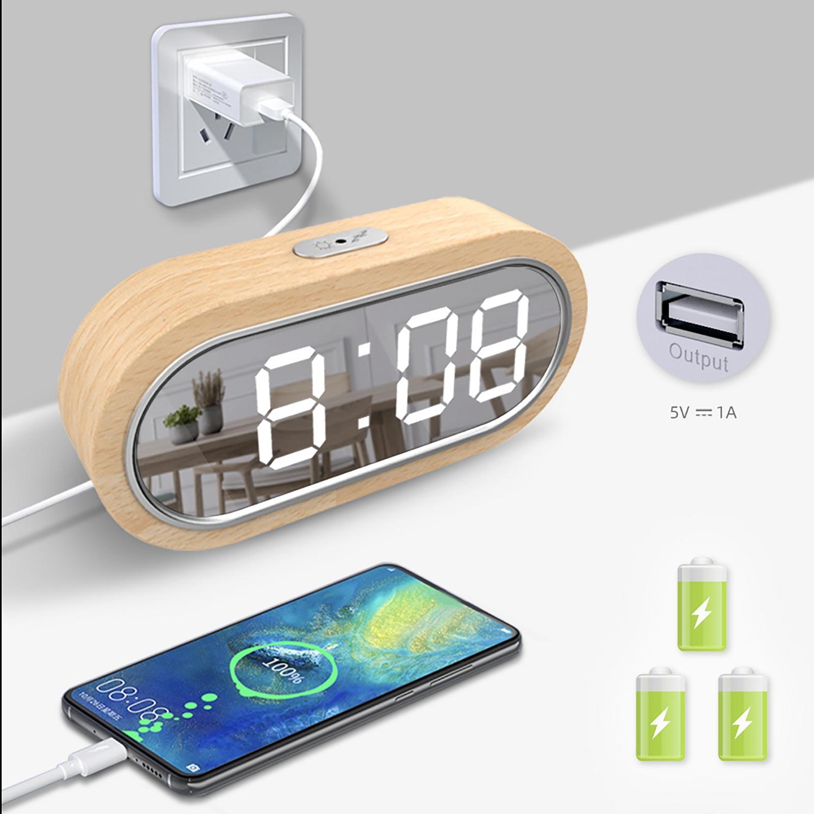 Dual Alarm Clock Temperature USB LED Display Dimmer for Bedroom Bedside Home