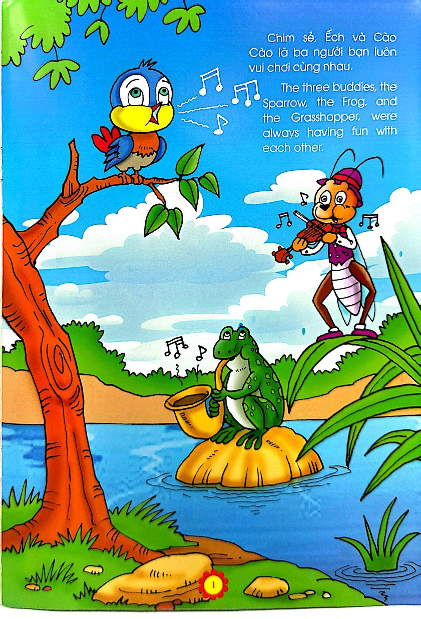 Sách - Truyện Kể Tuổi Thần Tiên - Song Ngữ Anh Việt - Chim Sẻ, Ếch Và Cào Cào