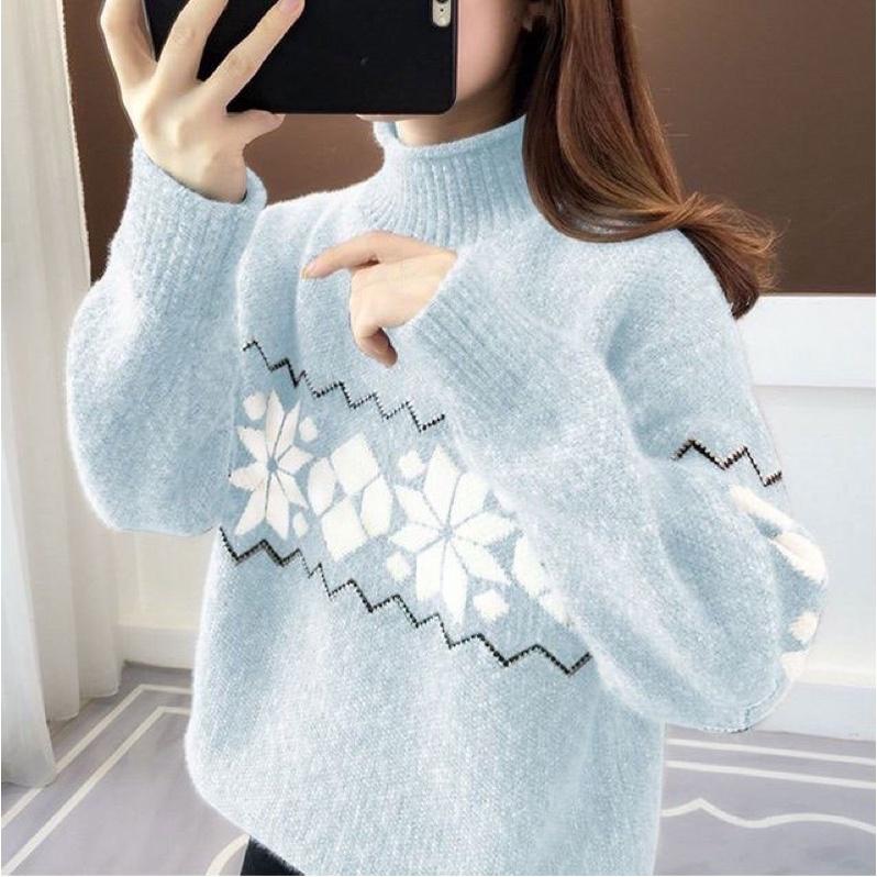 Áo len có cổ, áo len cổ ấm dài 3 phân tay dài dáng áo sweater