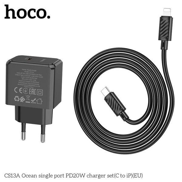 Bộ Sạc Nhanh Dành Cho Hoco PD20W CS13A Ocean Type-C To LN Chân Cắm EU Hàng Chính Hãng