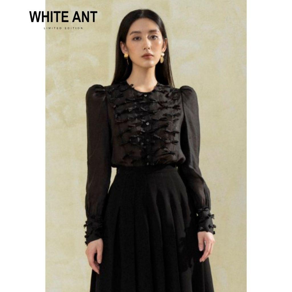 Hình ảnh Áo Sơ Mi Nữ Công Sở Dài Tay WHITE ANT PAKER SHIRT Thiết Kế Ngực Họa Tiết Đông Dương, Chất Liệu Lụa Mềm Mịn 170300067