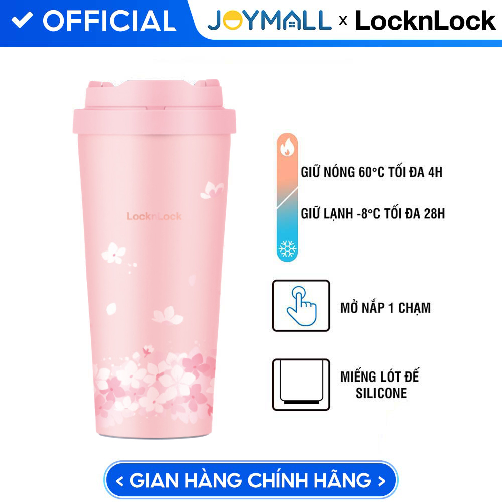 Ly giữ nhiệt LocknLock 550ml màu anh đào hồng LHC3249PIKPB - Hàng chính hãng, mở nắp một chạm, chất liệu thép không gỉ miệng ly rộng - JoyMall