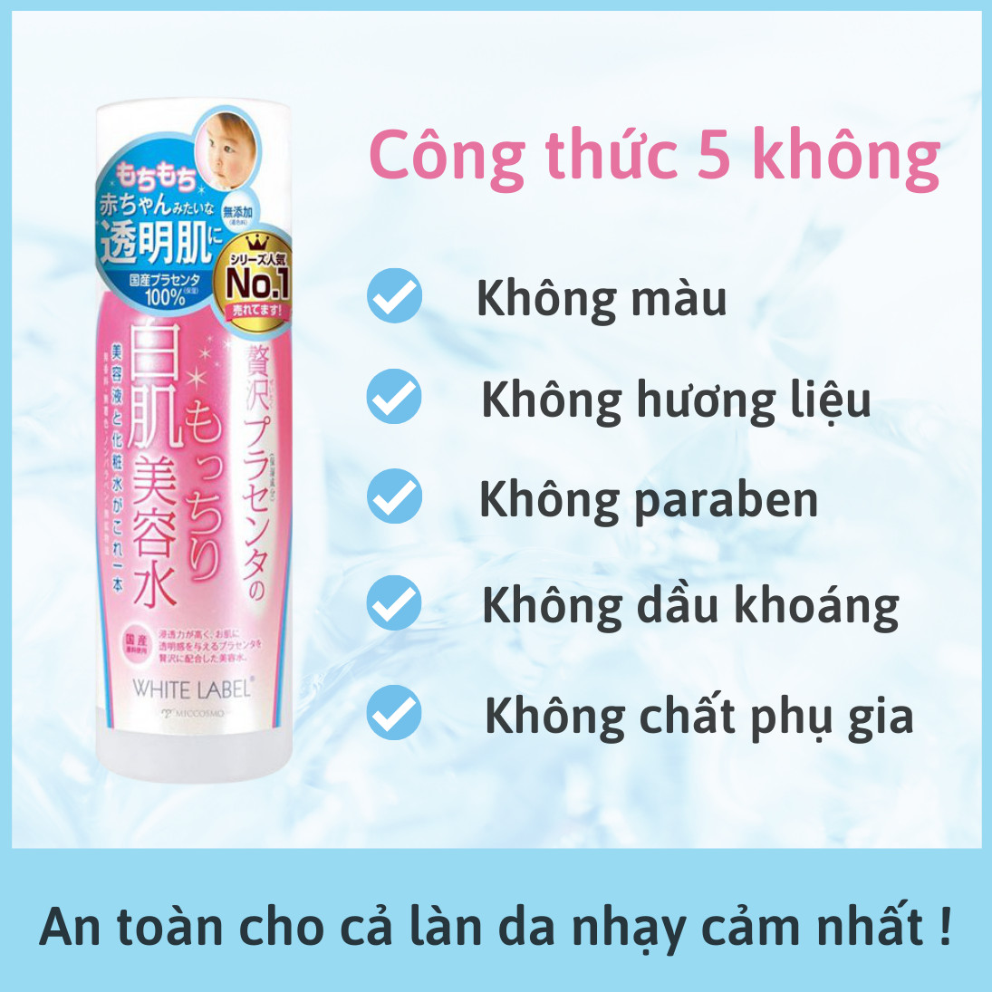 [MỸ PHẨM NHẬT BẢN] Nước Hoa Hồng Nhật Bản MICCOSMO White Label 180g, Chiết Xuất Nhau Thai, Dưỡng Trắng, Mờ Thâm Nám, Trẻ Hóa Da, Không Nhờn Rít (WL02)