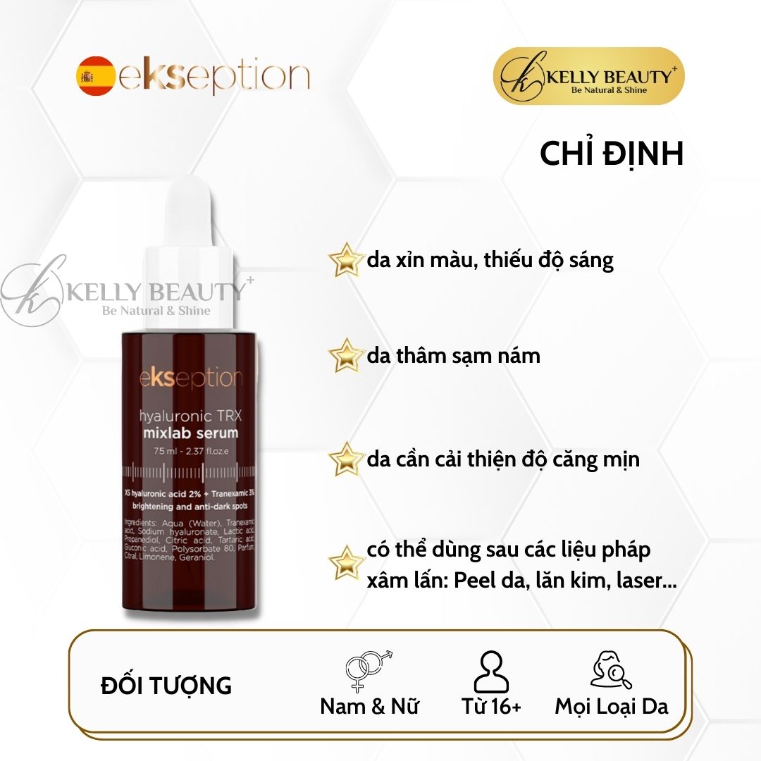 ekseption Hyaluronic TRX mixlab serum - Tinh Chất Sáng Da, Mờ Thâm Nám Sạm; Cấp Ẩm Căng Mịn Da - Kelly Beauty