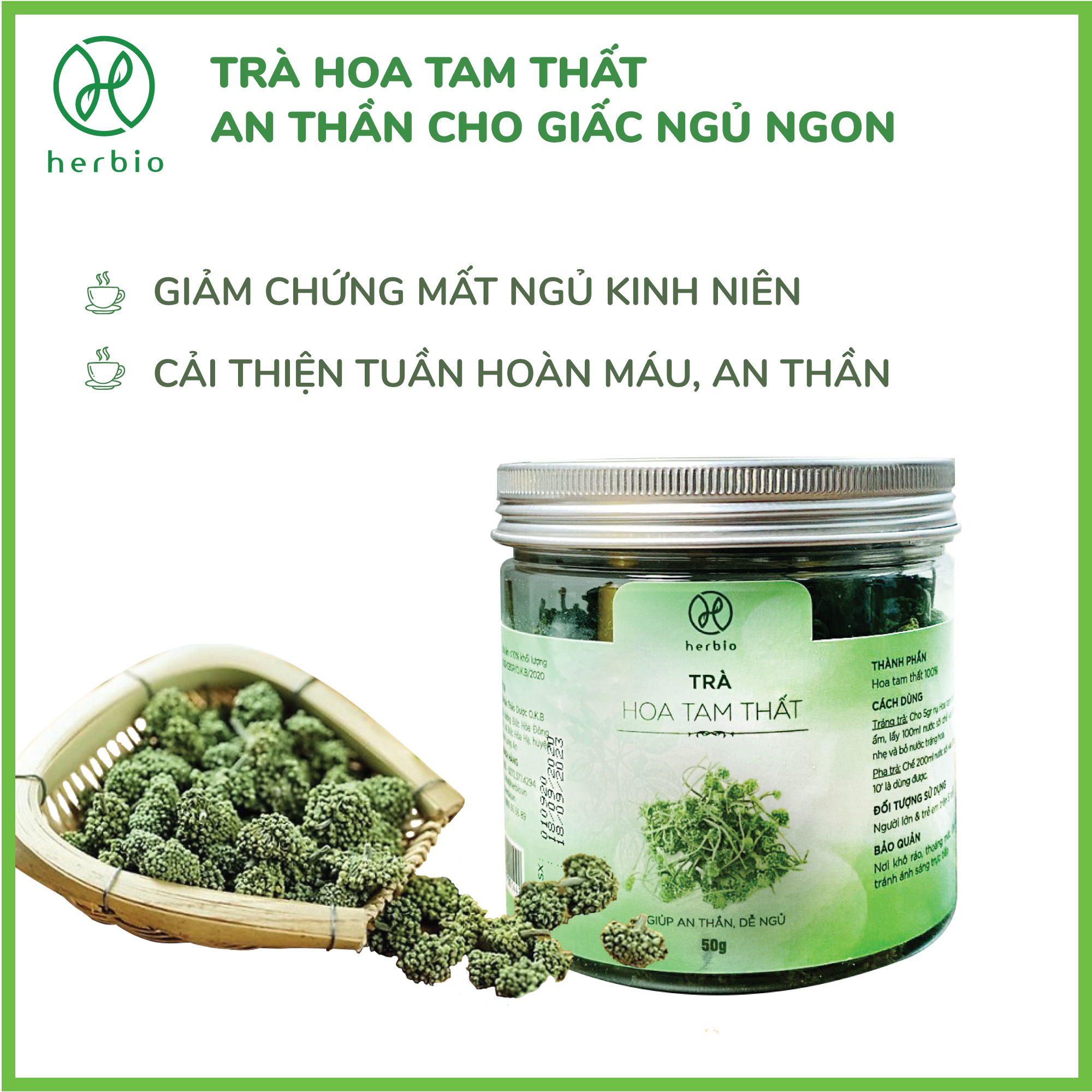 Trà thảo mộc nụ hoa Tam Thất Herbio - giúp an thần, giải tỏa căng ...