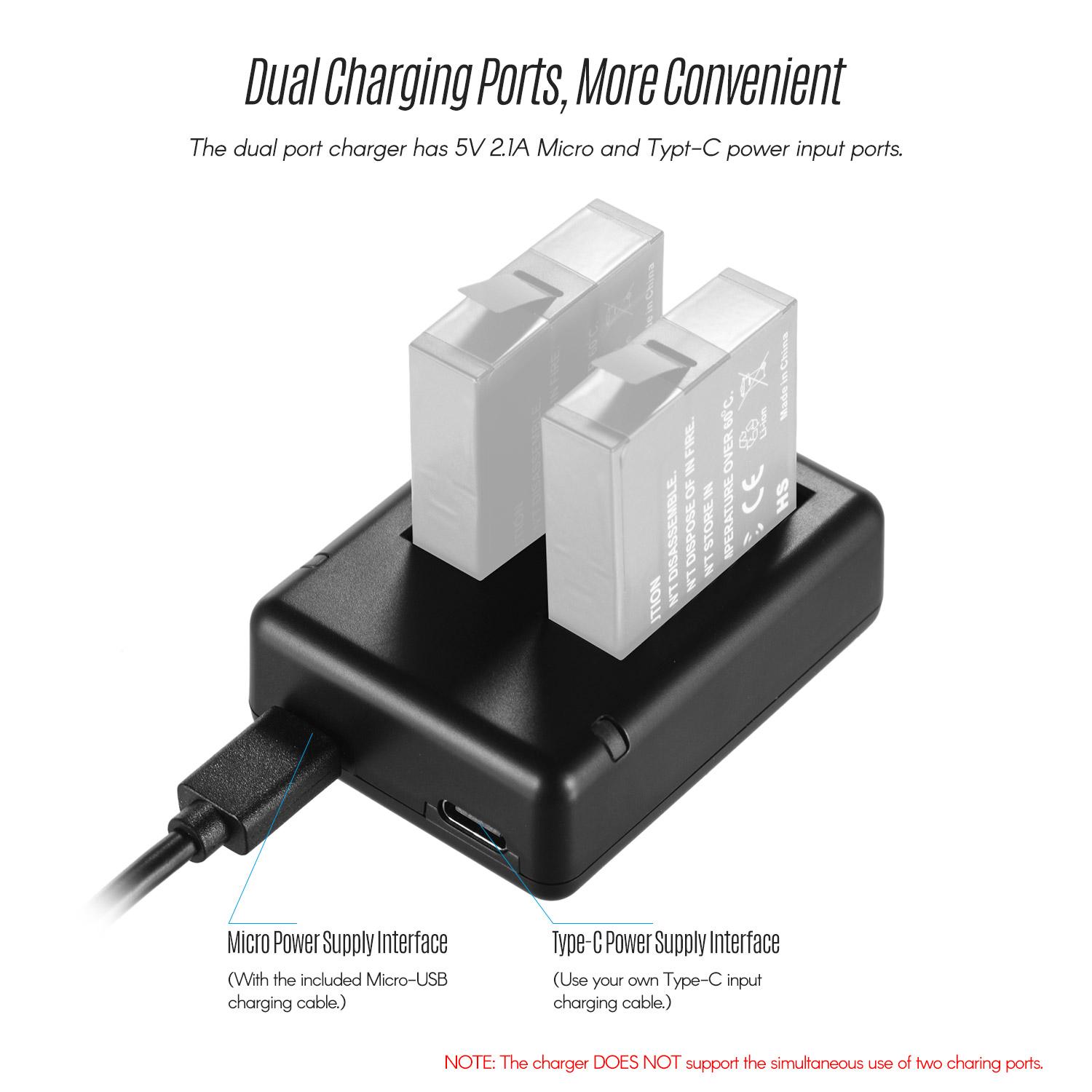 Bộ sạc pin máy ảnh khe cắm kép di động với đèn báo cáp USB Tương thích với pin máy ảnh Insta360 one X