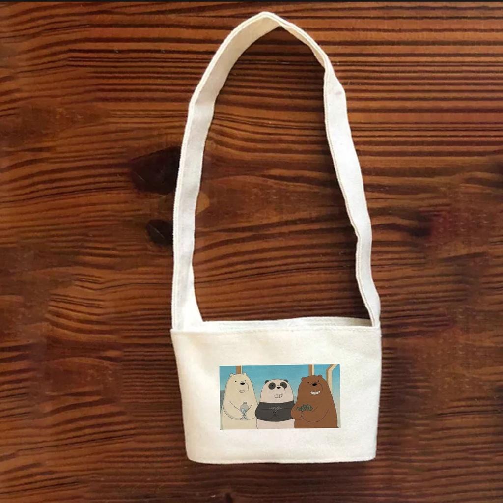 Túi treo ly cốc (cup holder) canvas in hình We Bare Bears Tiệm Nhà Pony PZ05 (nhiều size)