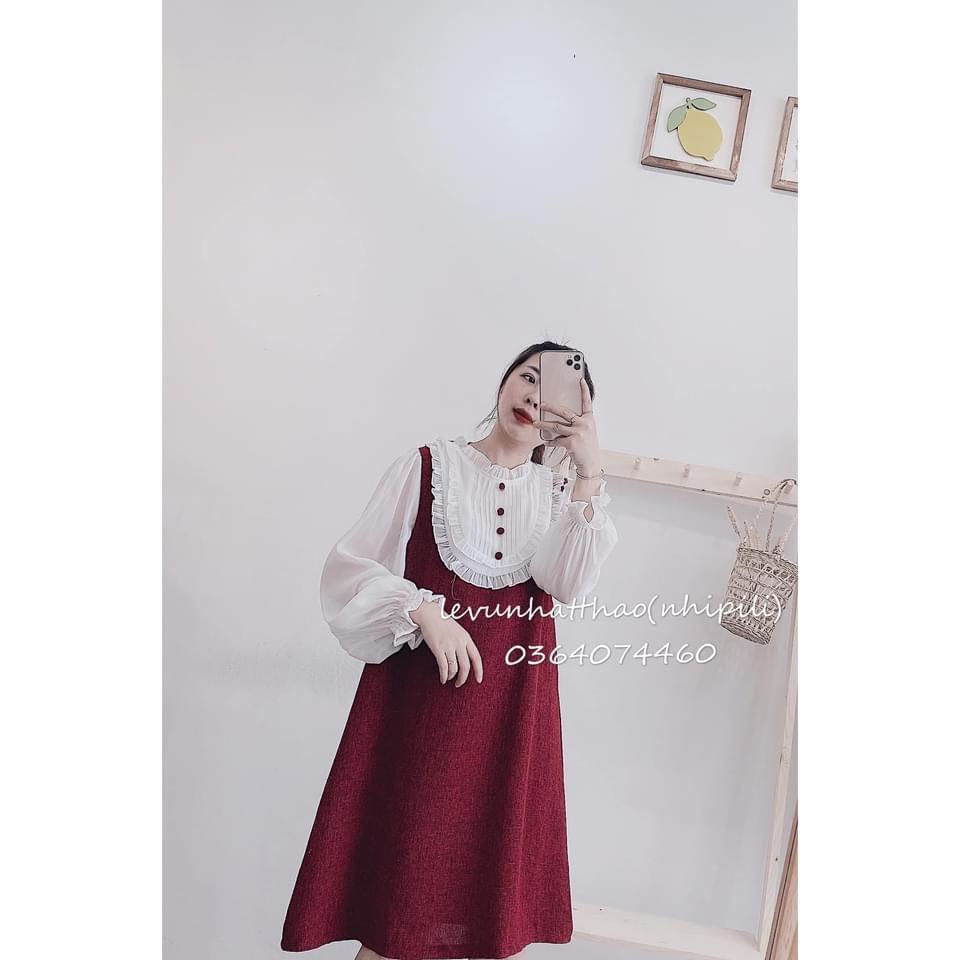 VÁY DẠ ĐỎ PHỐI TRẮNG CÚC BỌC CHO NỮ