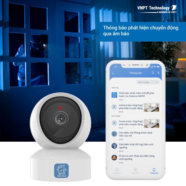 Camera IP Wifi VNPT Technology ONE HOME Home Vision HVIP01 xoay 360 quan sát rõ ngày và đêm hàng chính hãng