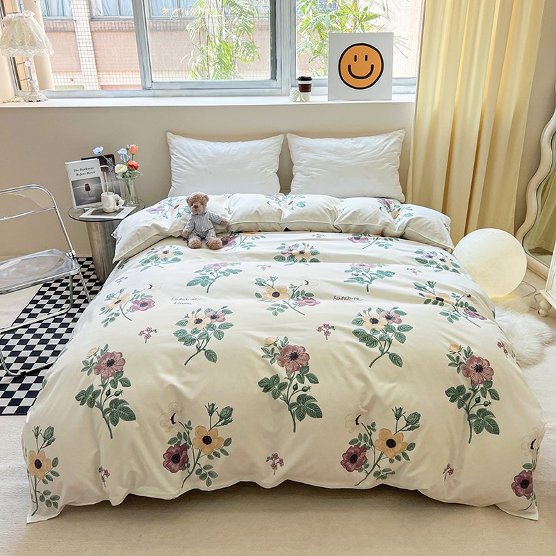 Bộ 4 món ga gối và vỏ chăn Cotton Poly Nhập Khẩu mẫu Hoa mười giờ