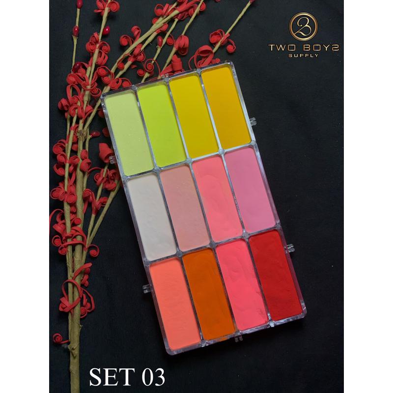 BỘT MÀU LÌ NEON SET 12màu 03,đắp móng,ombre,nặn hoa bột