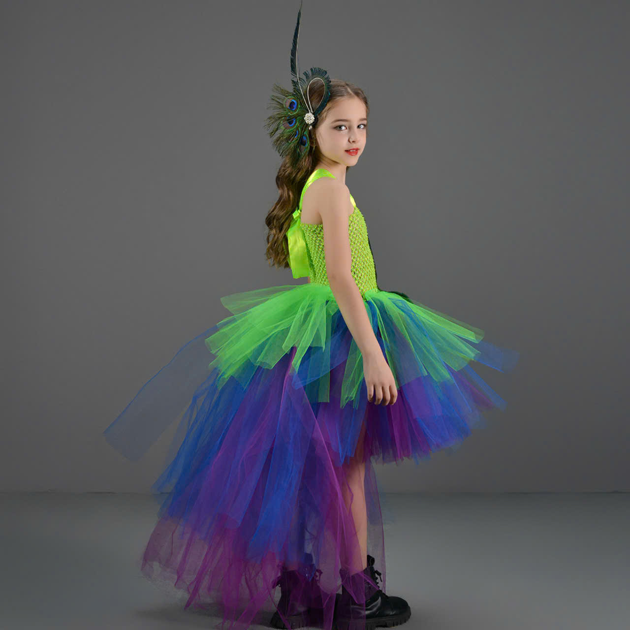 Đầm công chúa cho bé gái hóa trang cosplay halloween mẫu chim công hàng nhập Quảng châu (kèm kẹp tóc)